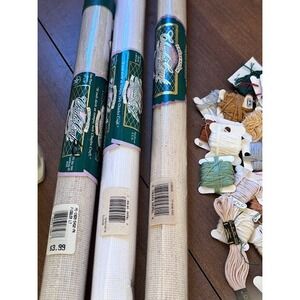 Charles Craft Classic 14 Ct. Fabric Cloth (1) 36x30 (2) 15x18 3 Rolls + floss